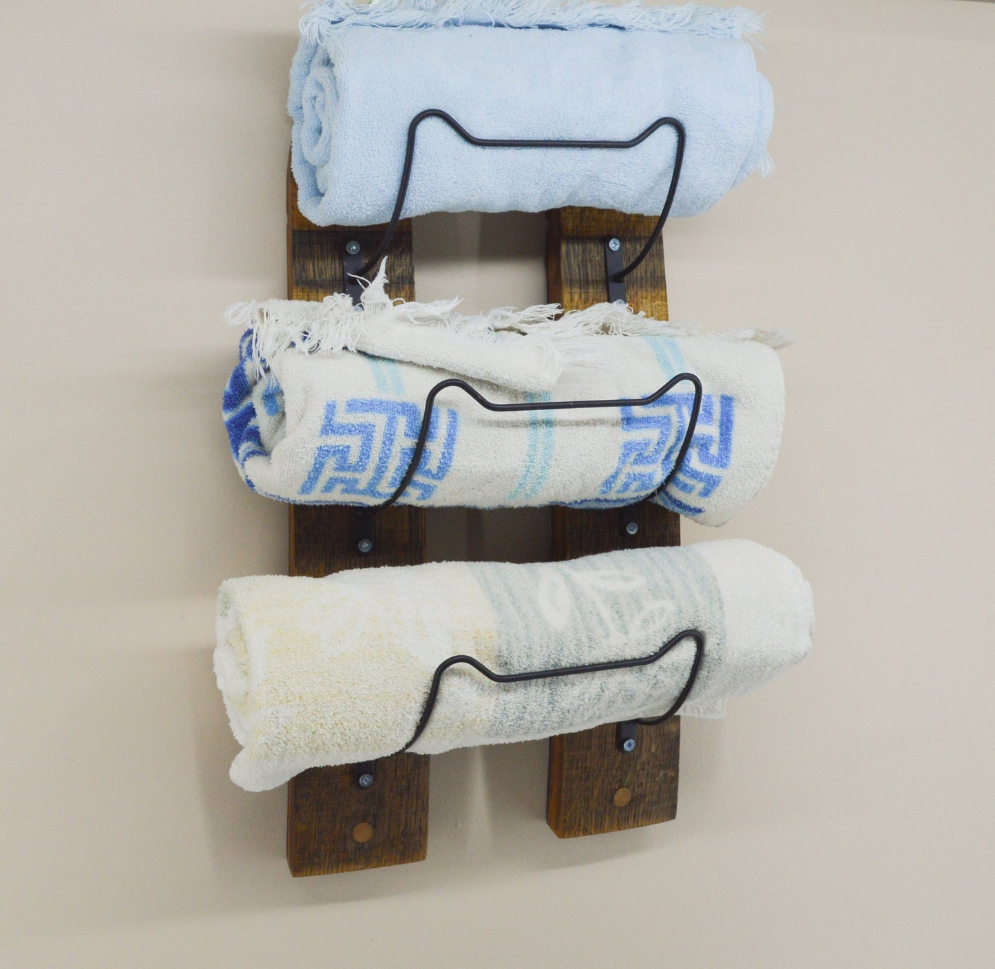 Wine Bottle Rack - Towel Rack Made From Wine Barrel Staves - Rustic Decor -Wall Decor -Bathroom Decor