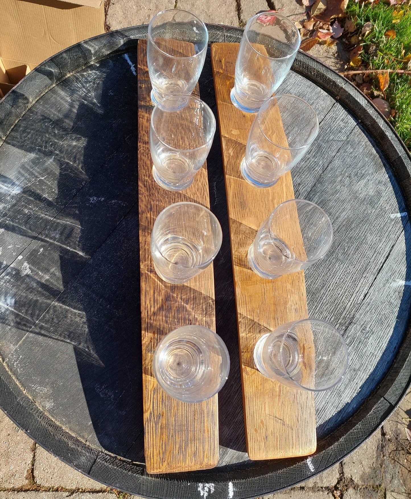 Beer Flight | Made from Wine Barrel Staves with 5 oz. Barbary Glasses  / Beer Serving Tray