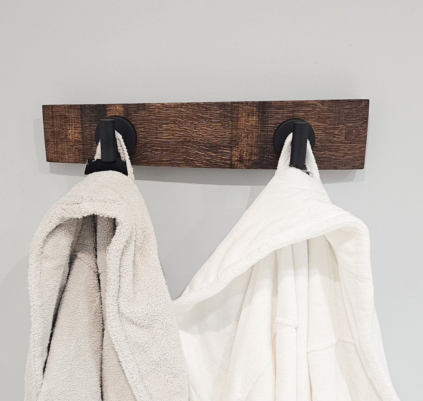 Double Towel Robe Rack - Made From Wine Barrel Stave Brushed With Nickel Hangers