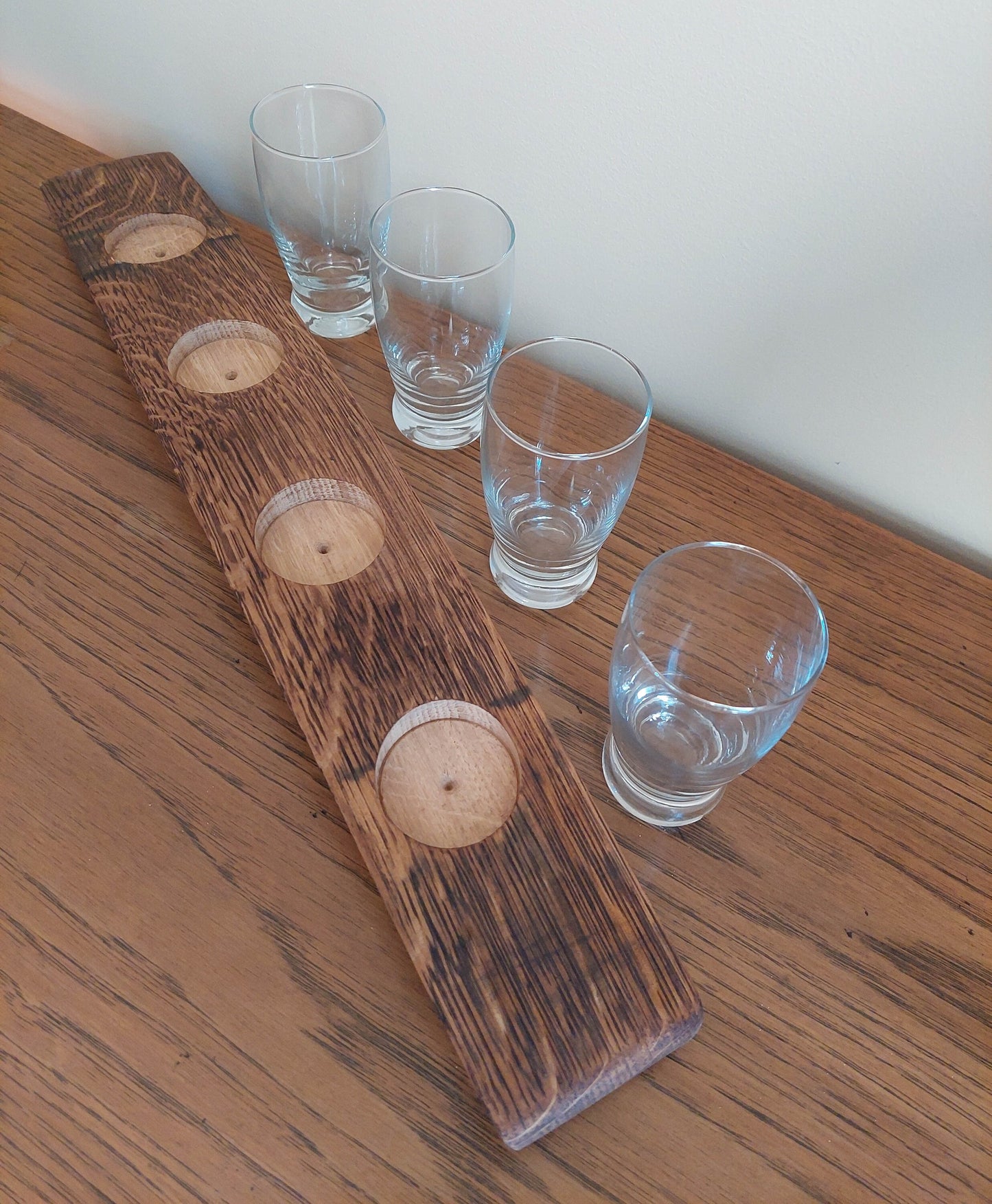 Beer Flight | Made from Wine Barrel Staves with 5 oz. Barbary Glasses  / Beer Serving Tray