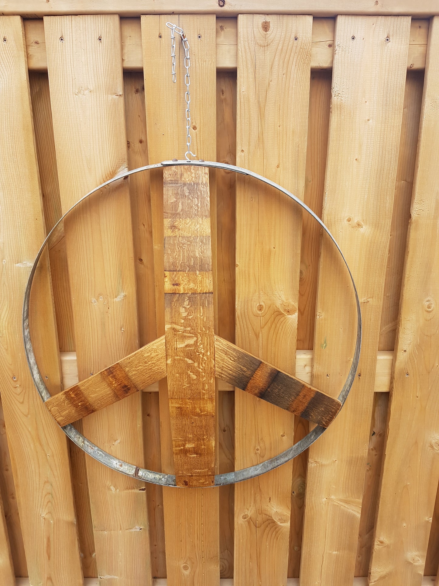 Peace Sign Made From Wine Barrel Stave - Hanging Wall Decor - Rustic Decor Gift