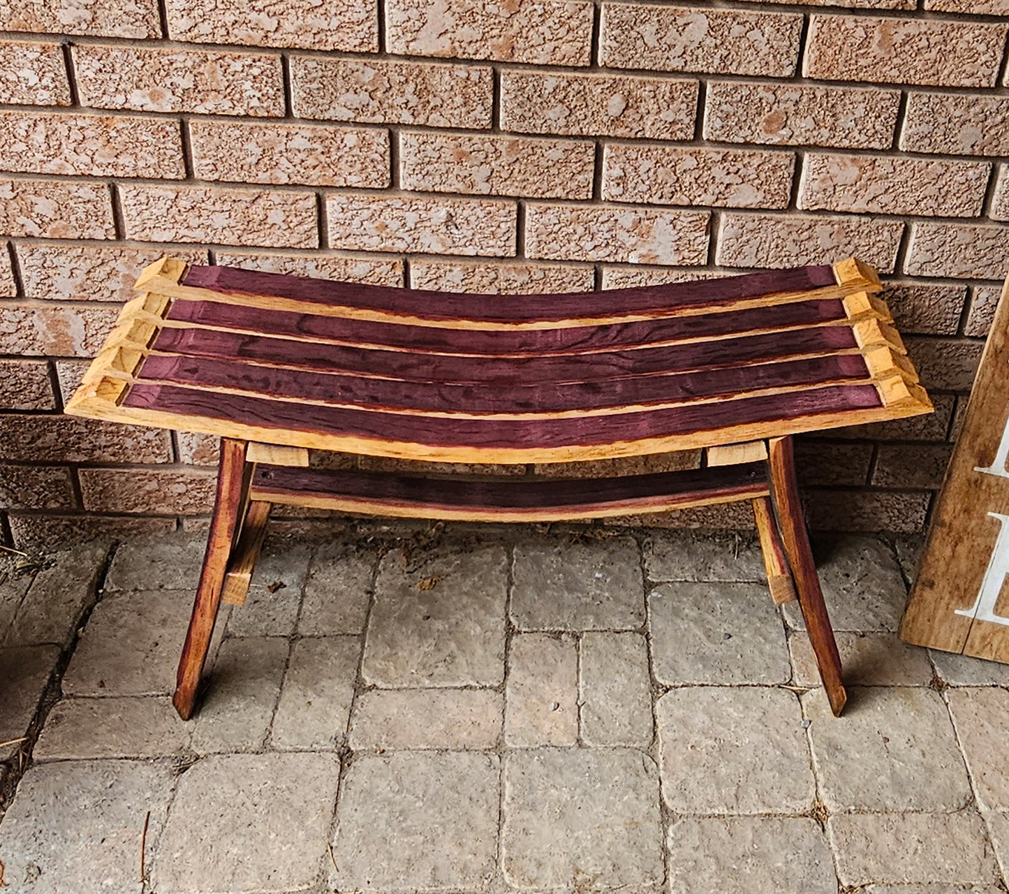 Wine Barrel Stave Bench - Entry Way - Garden Bench