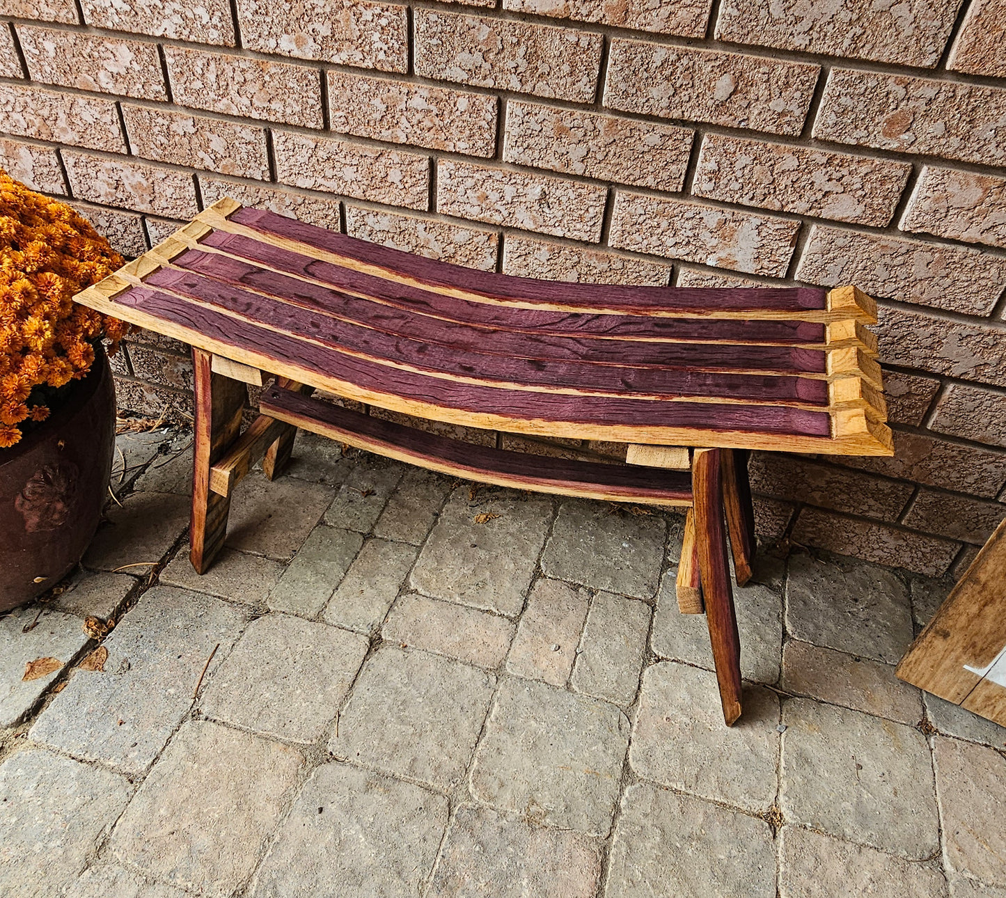 Wine Barrel Stave Bench - Entry Way - Garden Bench