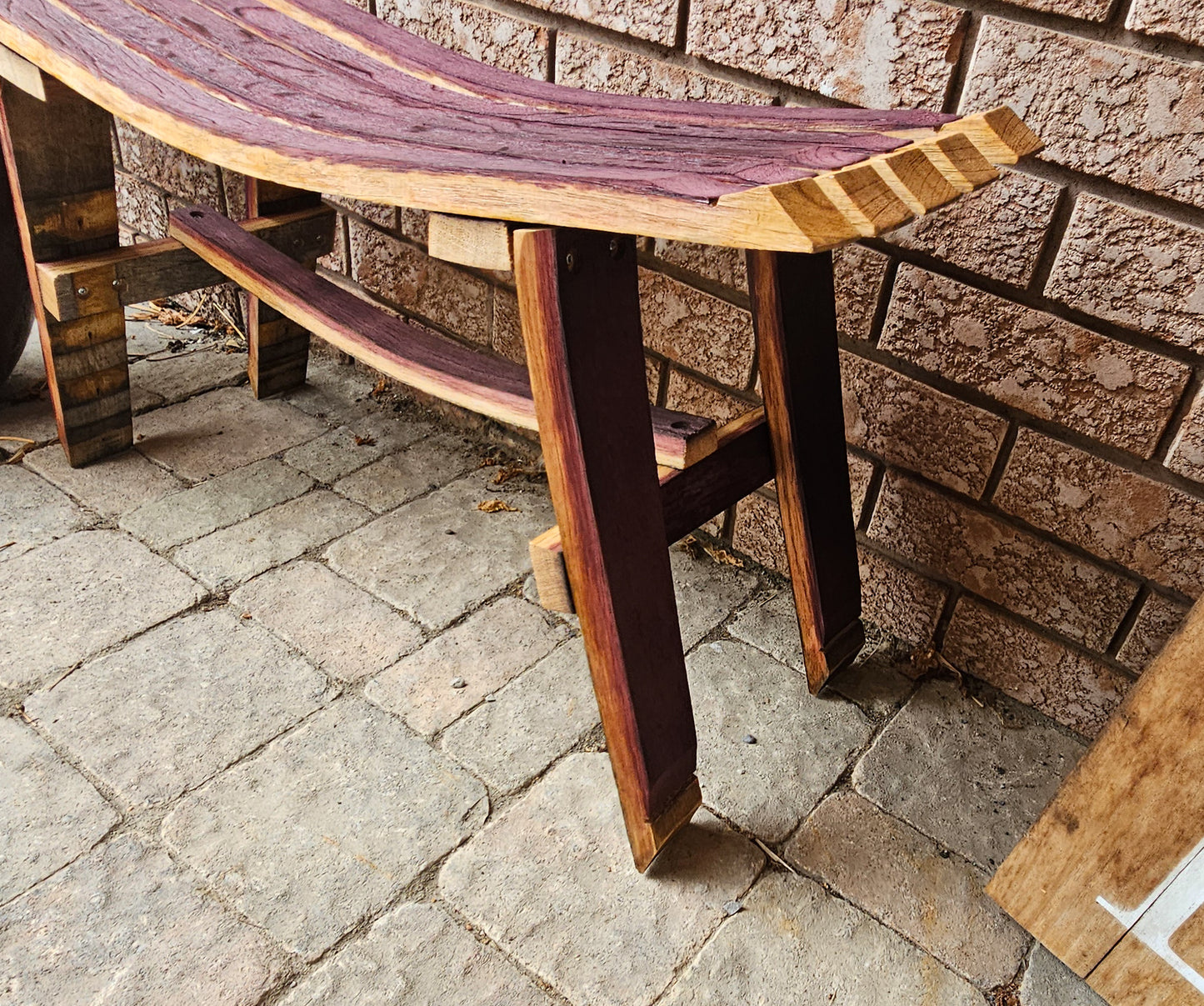 Wine Barrel Stave Bench - Entry Way - Garden Bench