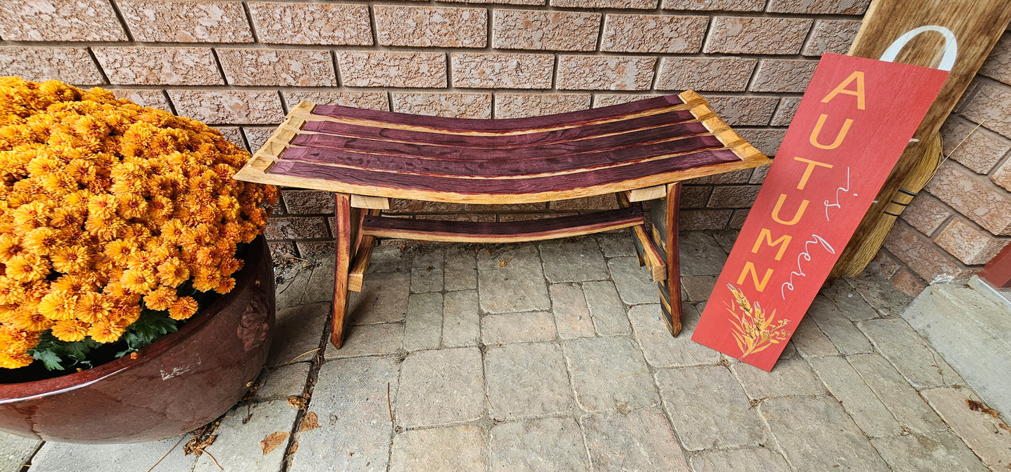 Wine Barrel Stave Bench - Entry Way - Garden Bench