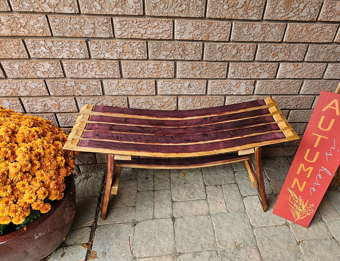 Wine Barrel Stave Bench - Entry Way - Garden Bench