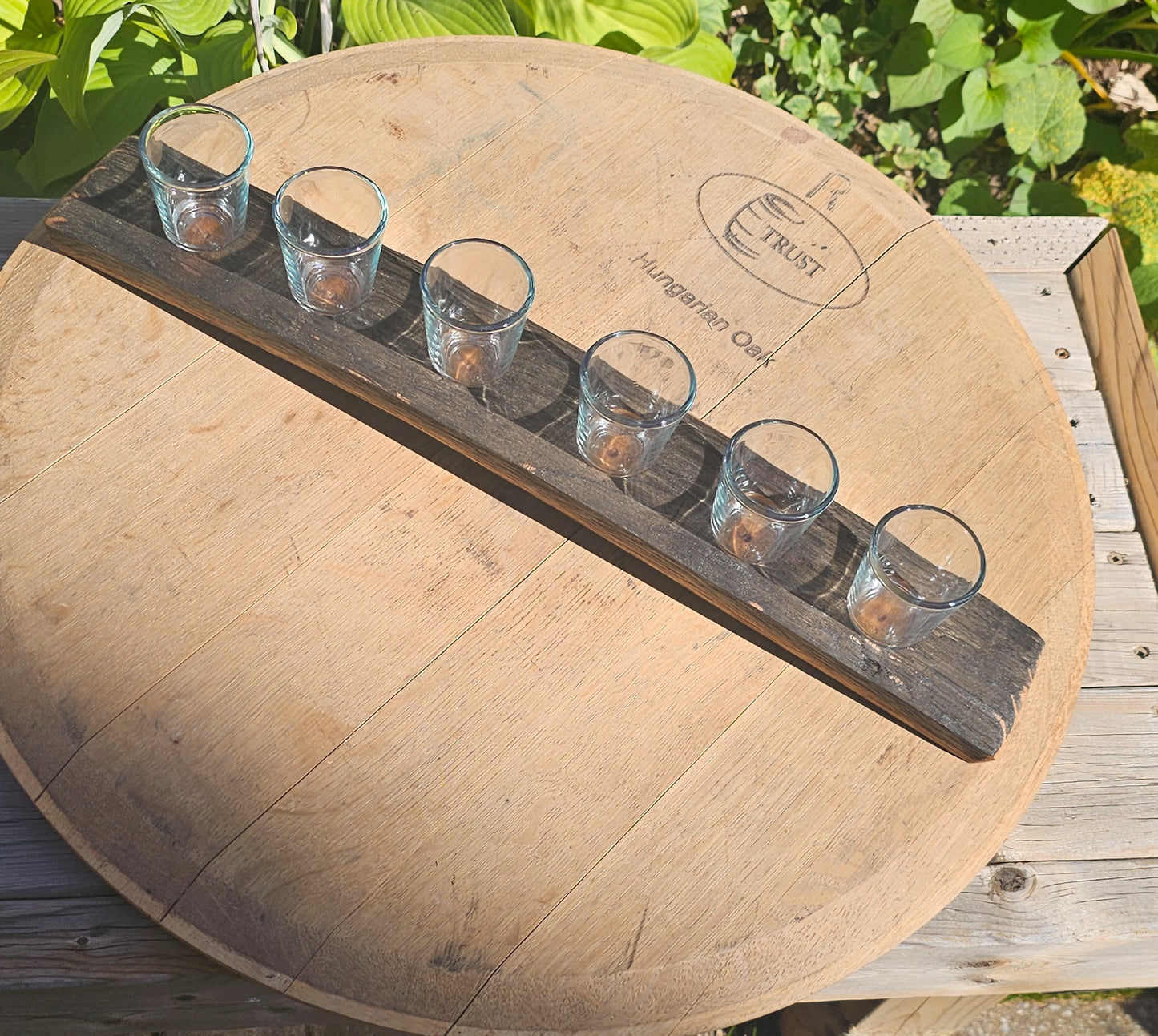 Bourbon Barrel Stave Shot Glass Holder | Comes with 6 glasses | Whiskey barrel | Bourbon barrel