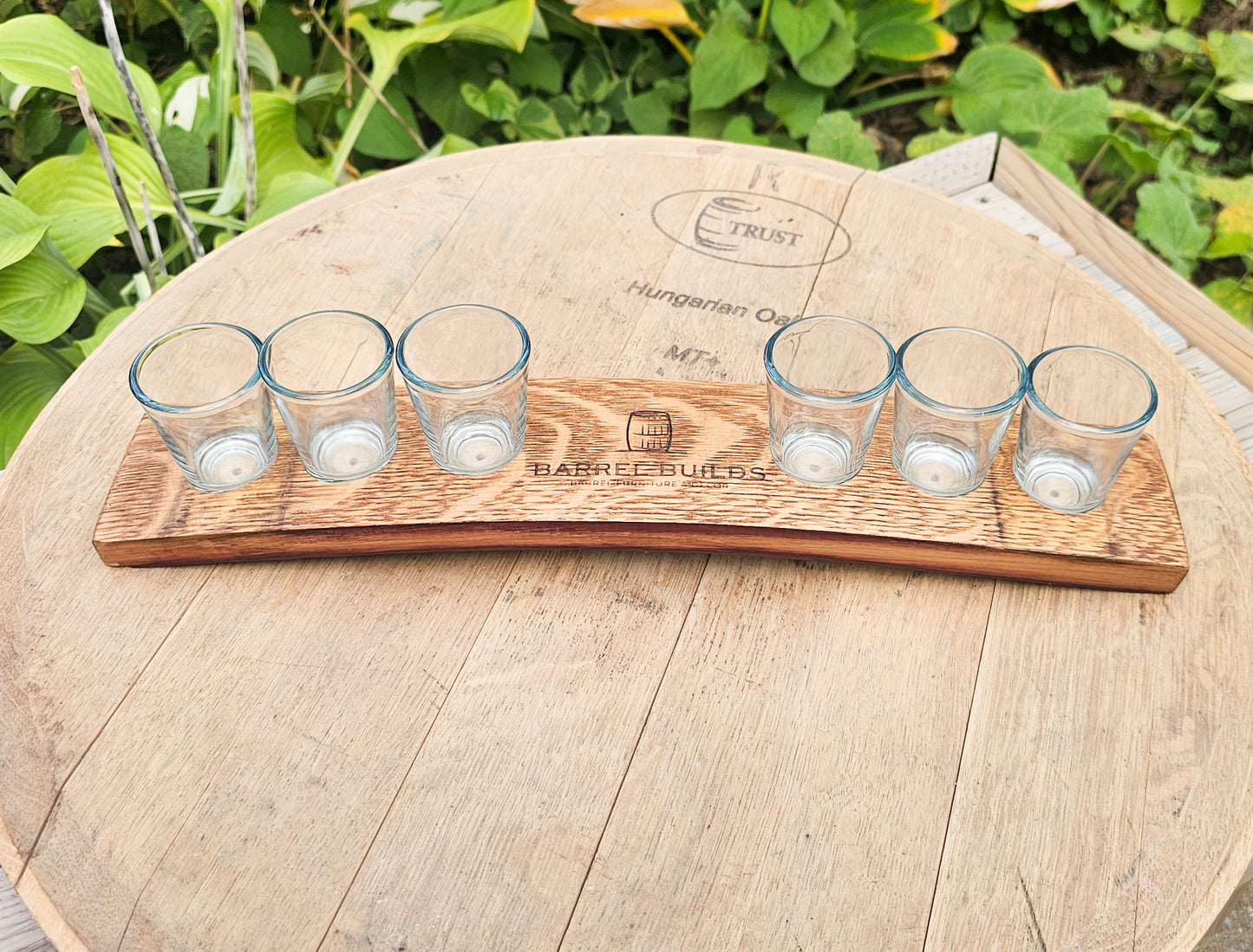 Personalized Wine Barrel Stave Shot Glass Holder | Comes with 6 glasses | Custom Laser Engraved