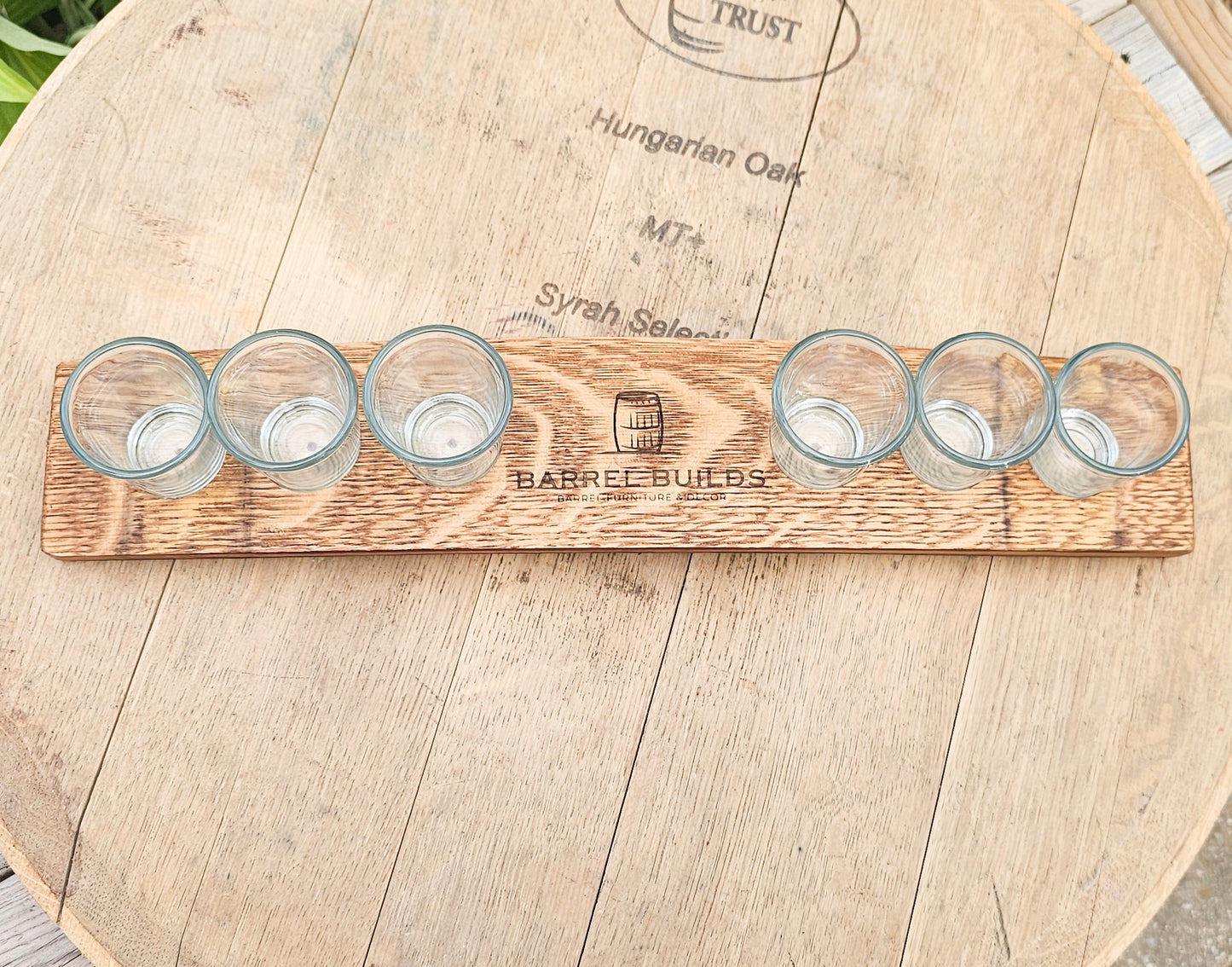 Personalized Wine Barrel Stave Shot Glass Holder | Comes with 6 glasses | Custom Laser Engraved