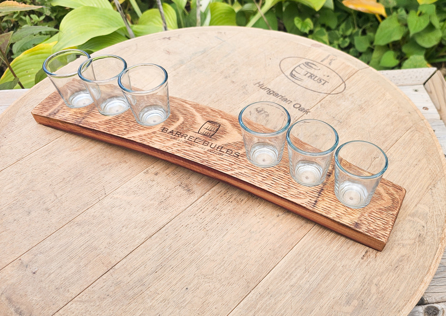 Personalized Wine Barrel Stave Shot Glass Holder | Comes with 6 glasses | Custom Laser Engraved