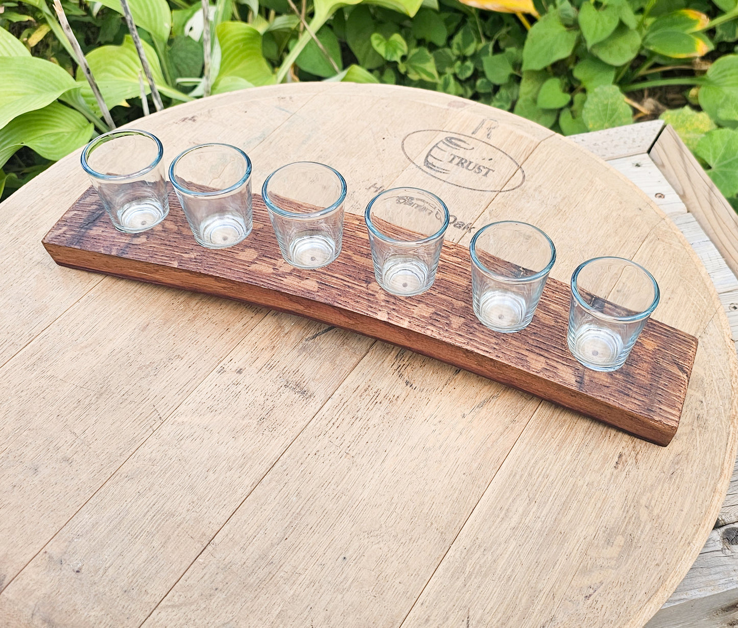 Shot Glass Holder | Made From Wine Barrel Staves | Comes with 6 glasses