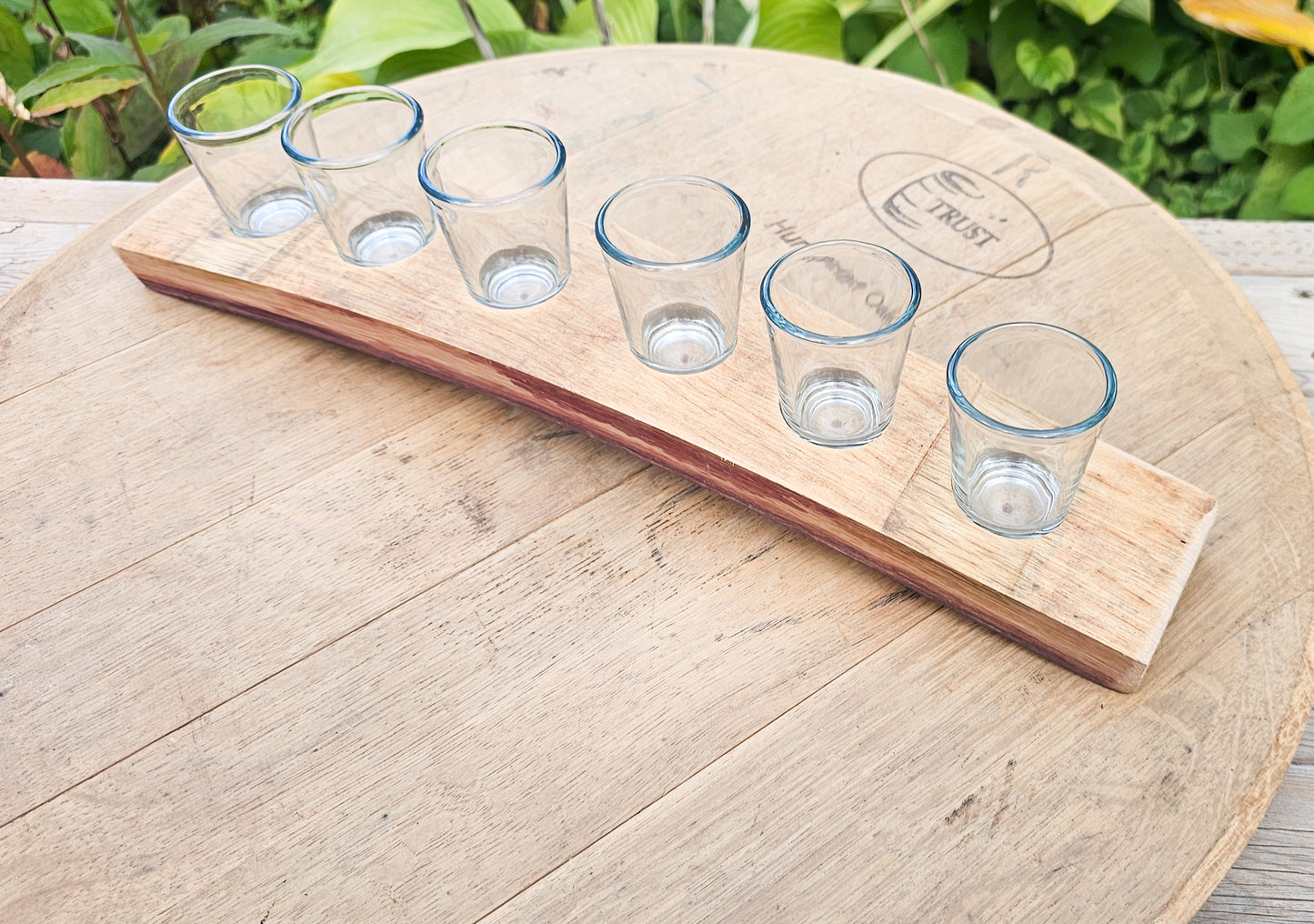 Shot Glass Holder | Made From Wine Barrel Staves | Comes with 6 glasses