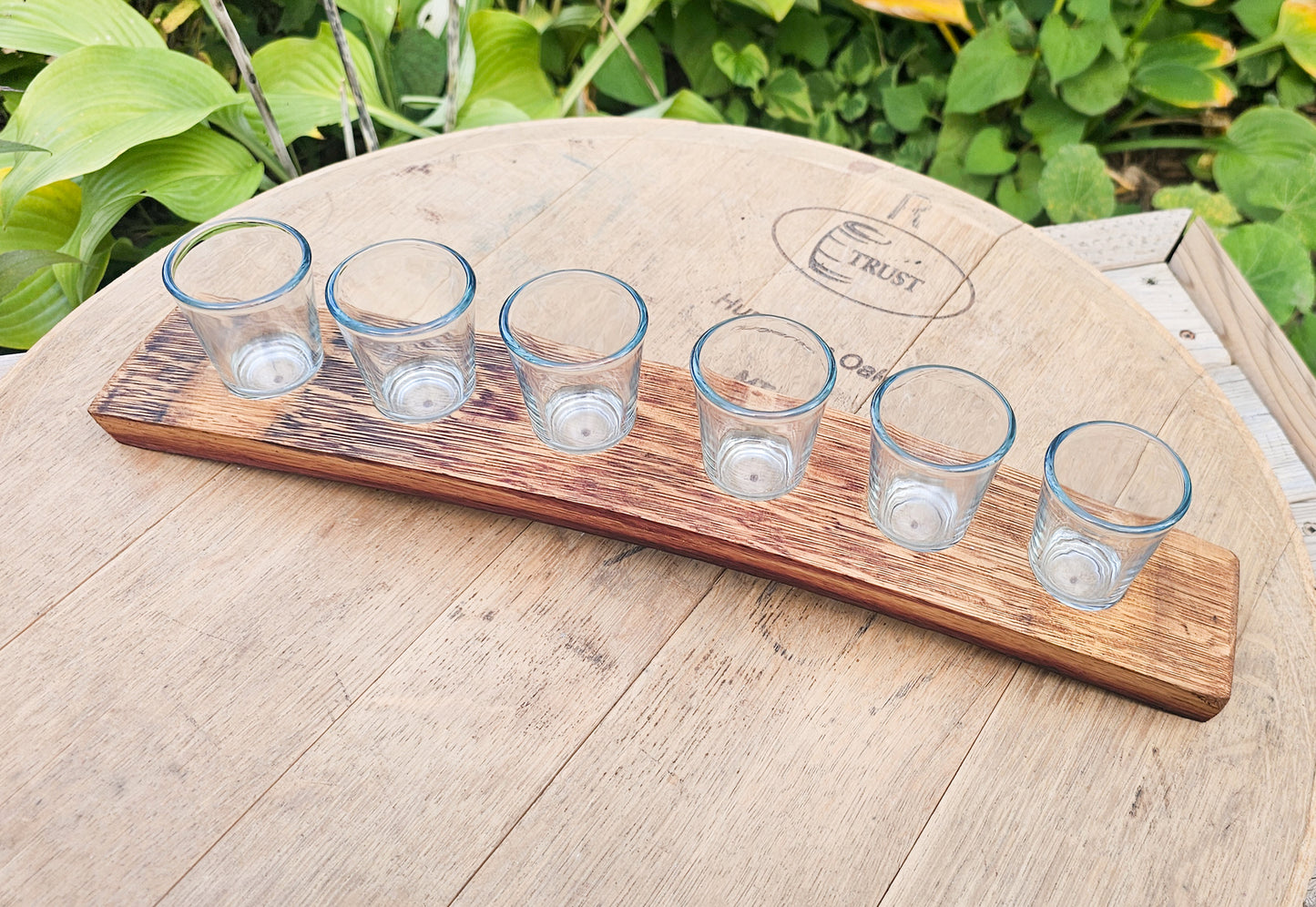 Shot Glass Holder | Made From Wine Barrel Staves | Comes with 6 glasses