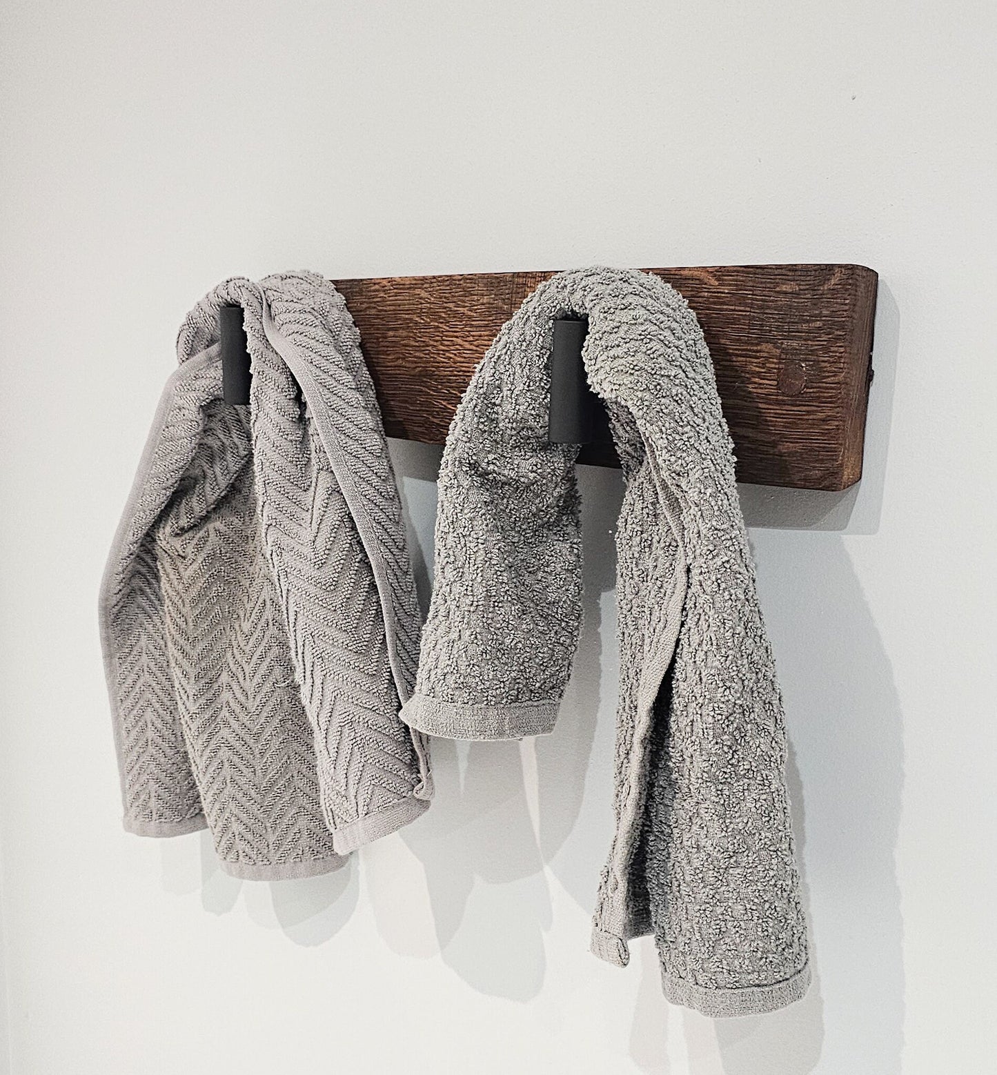 Double Towel Robe Rack - Made From Wine Barrel Stave Brushed With Nickel Hangers