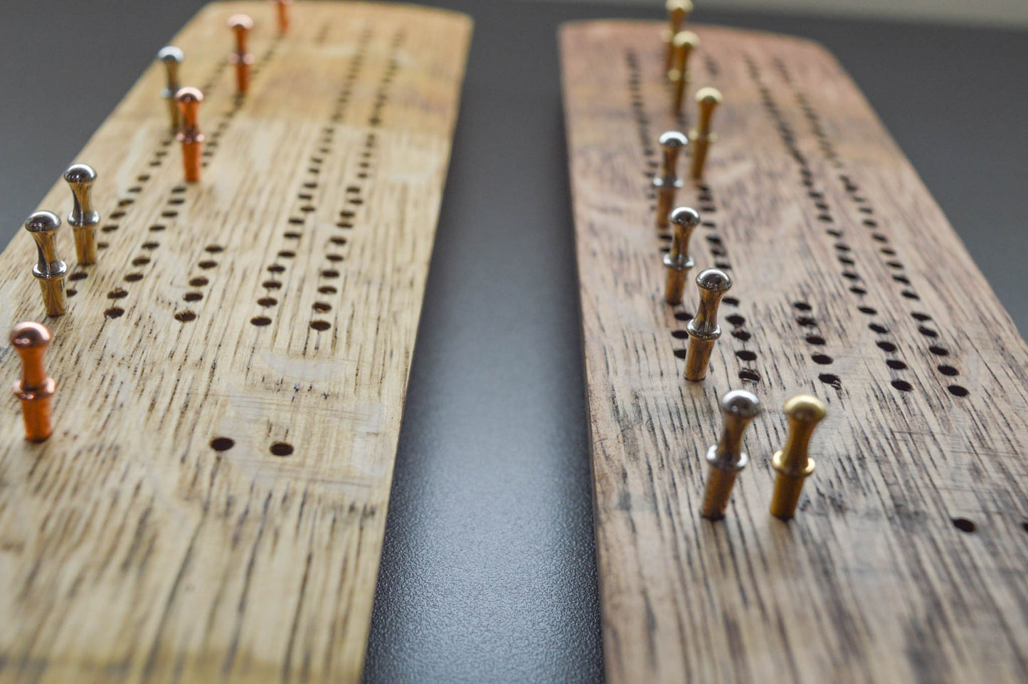 Cribbage Board Made From Wine Barrel Staves - 2 track - 8 pegs included