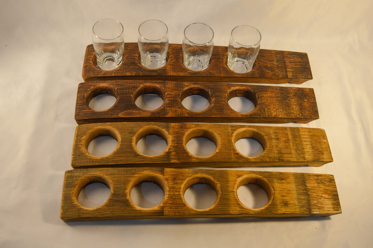 Personalized Beer Flights With Glasses Made From Recycled Wine Barrel Staves - Laser Engraved - Beer Flights Sets -  Beer Trays - Custom -