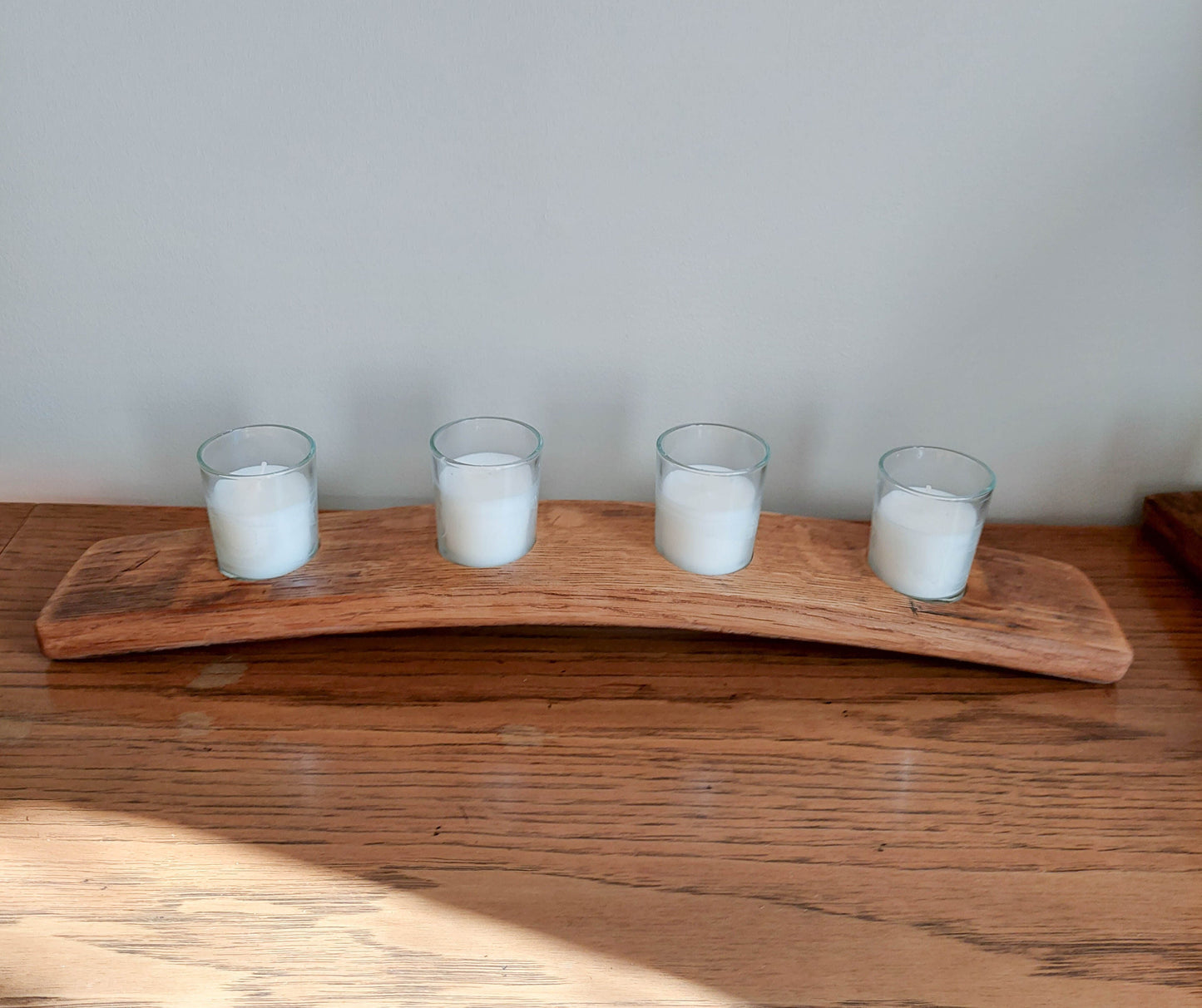 Votive Candle Holder | Made From Wine Barrel Staves | Farmhouse Rustic Candle |  4 Candles Included