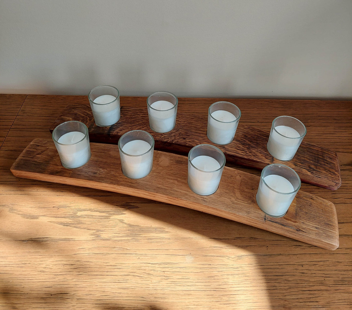 Votive Candle Holder | Made From Wine Barrel Staves | Farmhouse Rustic Candle |  4 Candles Included