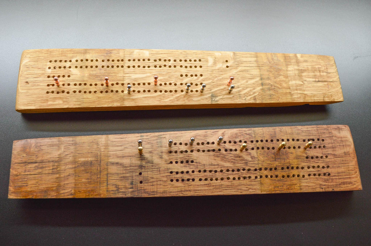 Cribbage Board Made From Wine Barrel Staves - 2 track - 8 pegs included