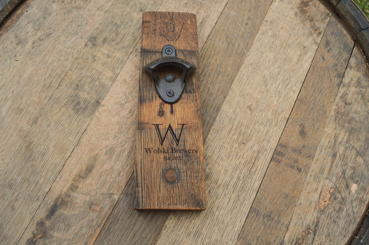 Custom Beer Bottle Opener Made From Recycled Wine Barrel Staves -  Wedding Favors - Laser Engraved -