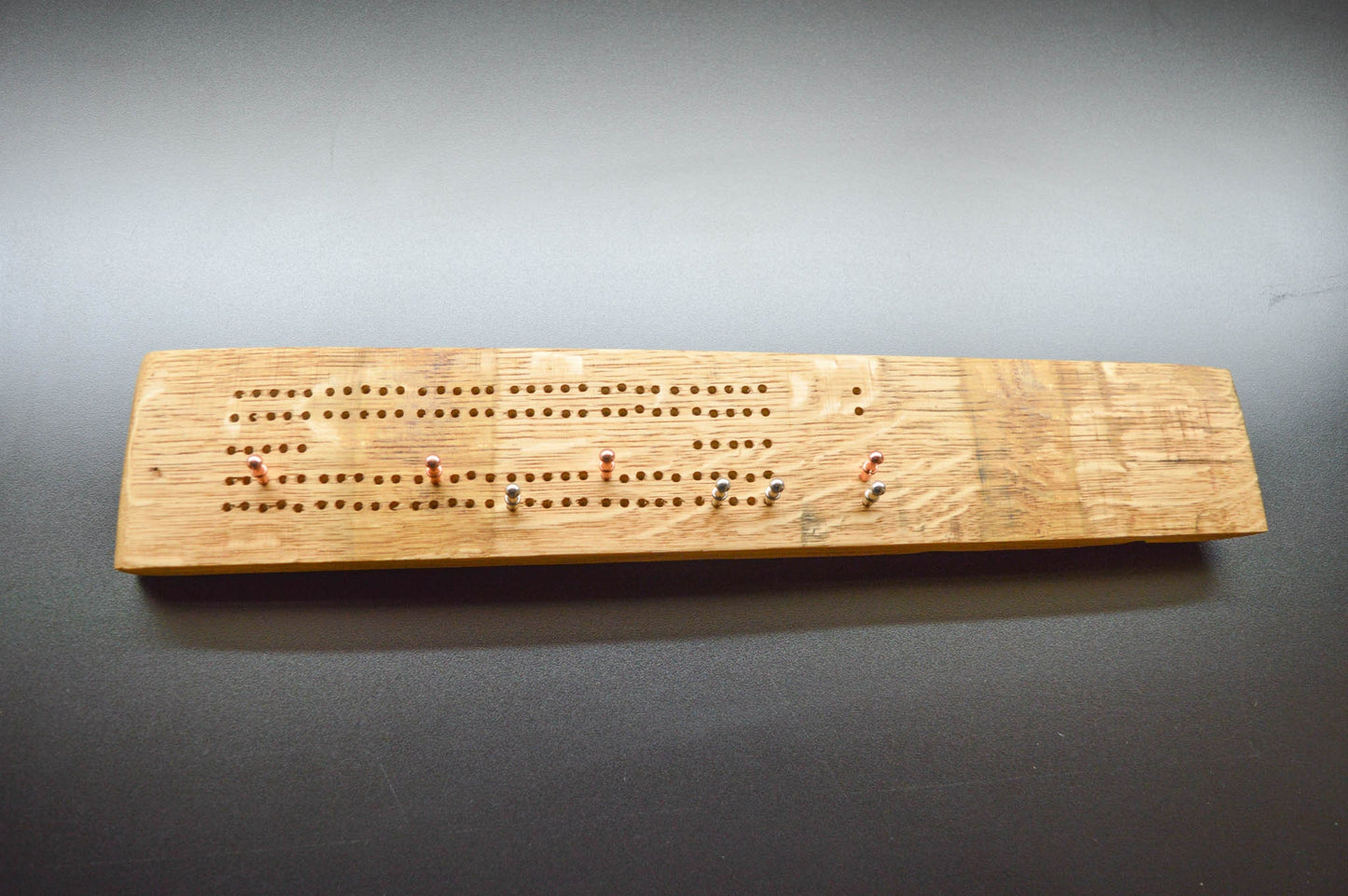 Cribbage Board Made From Wine Barrel Staves - 2 track - 8 pegs included