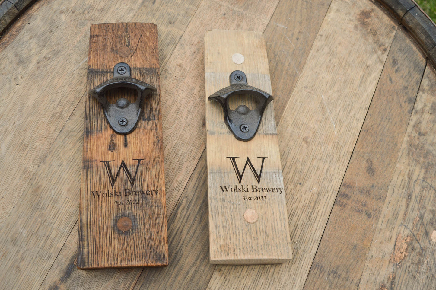 Custom Beer Bottle Opener Made From Recycled Wine Barrel Staves -  Wedding Favors - Laser Engraved -