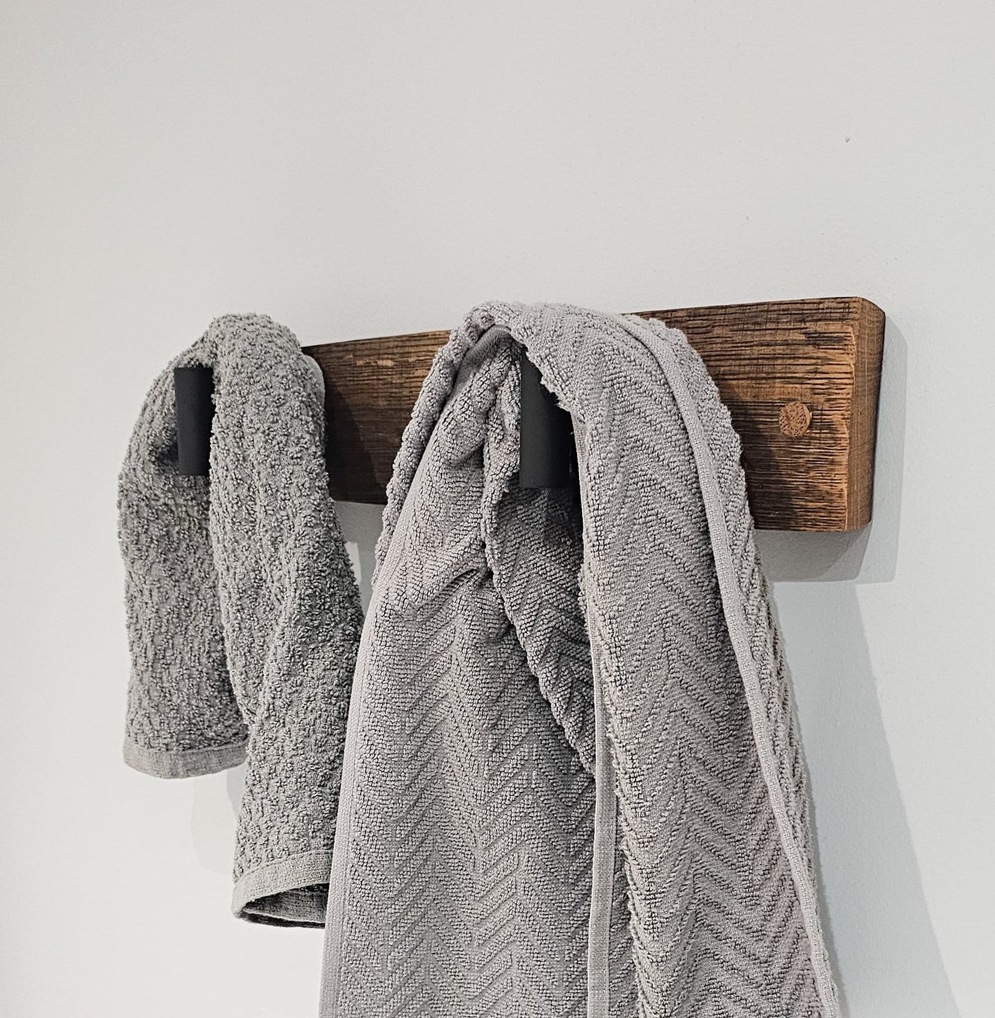 Double Towel Robe Rack - Made From Wine Barrel Stave Brushed With Nickel Hangers