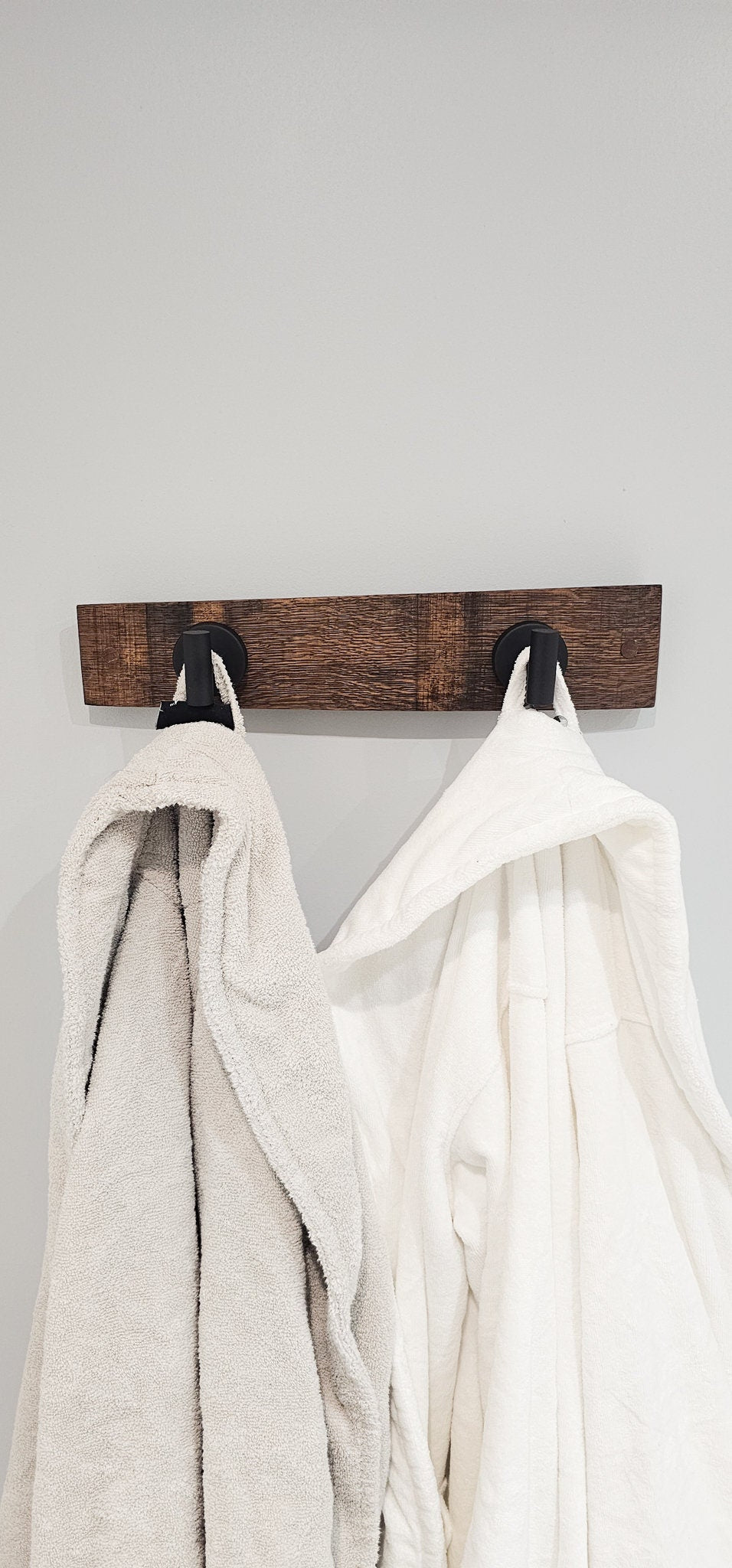 Double Towel Robe Rack - Made From Wine Barrel Stave Brushed With Nickel Hangers