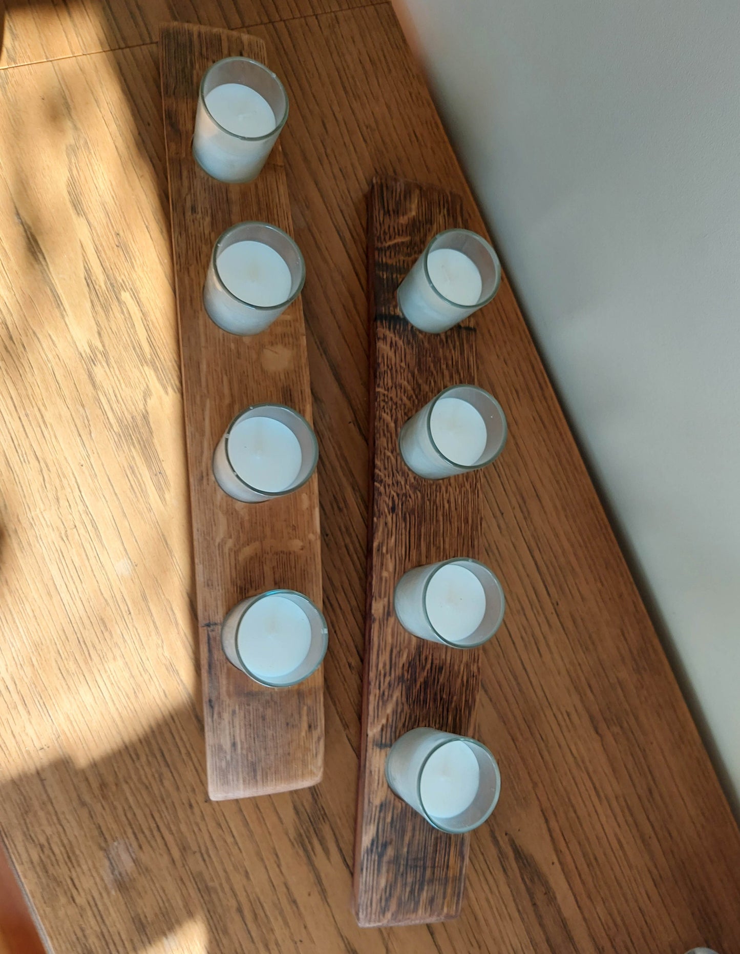 Votive Candle Holder | Made From Wine Barrel Staves | Farmhouse Rustic Candle |  4 Candles Included