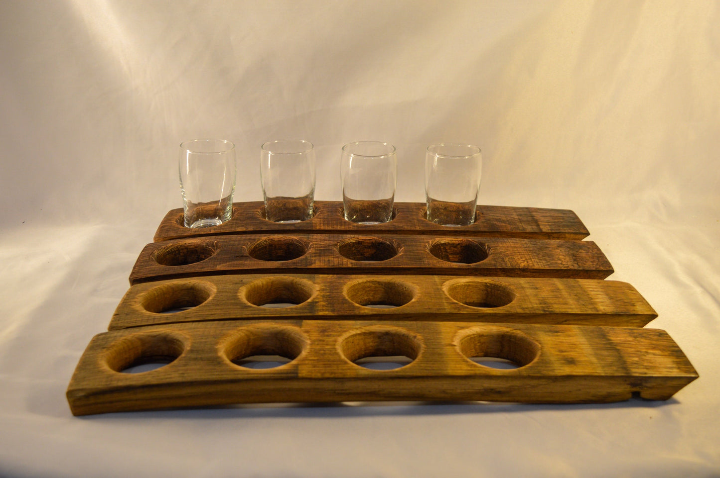 Personalized Beer Flights With Glasses Made From Recycled Wine Barrel Staves - Laser Engraved - Beer Flights Sets -  Beer Trays - Custom -