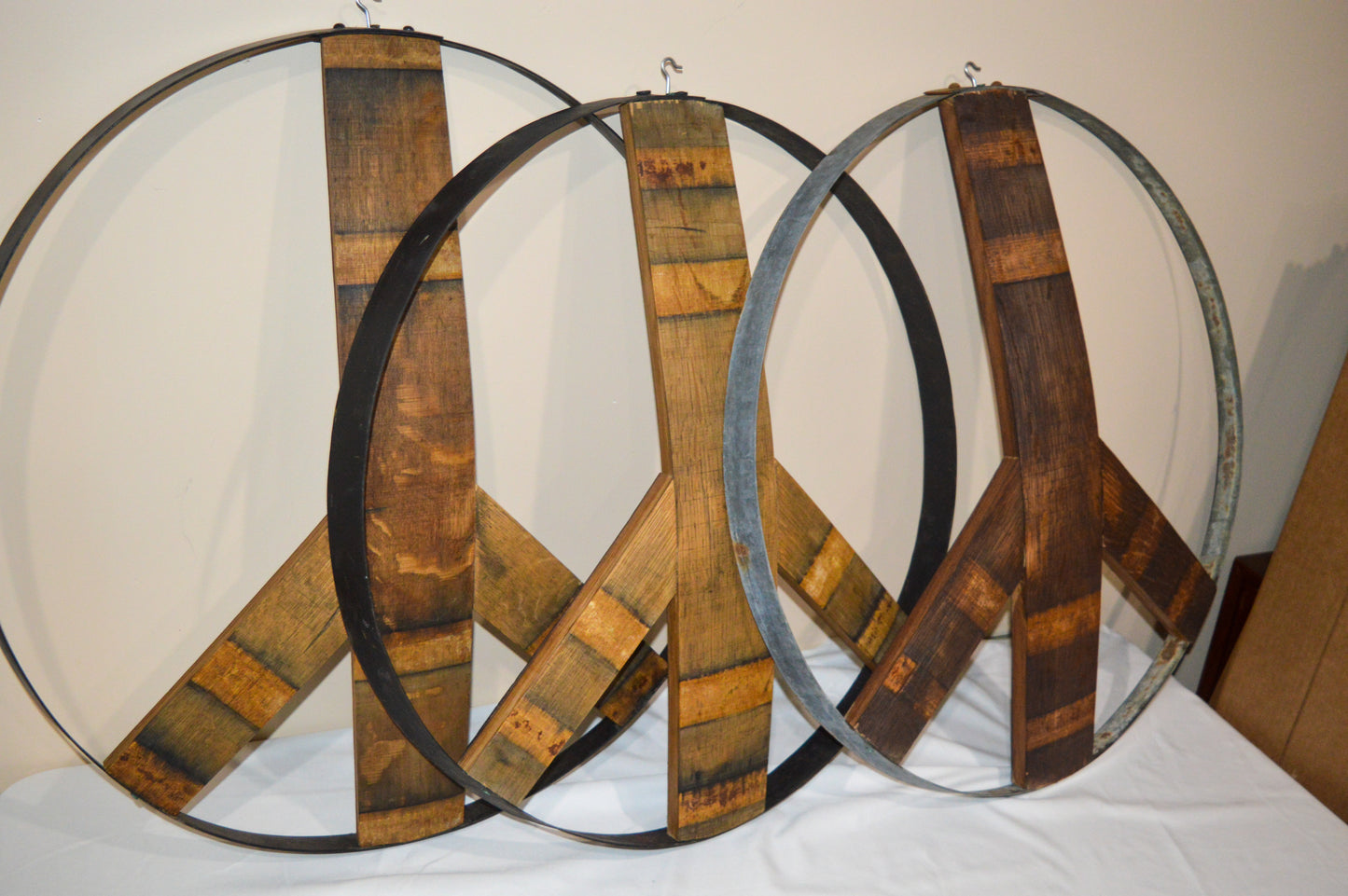 Peace Sign Made From Wine Barrel Stave - Hanging Wall Decor - Rustic Decor Gift