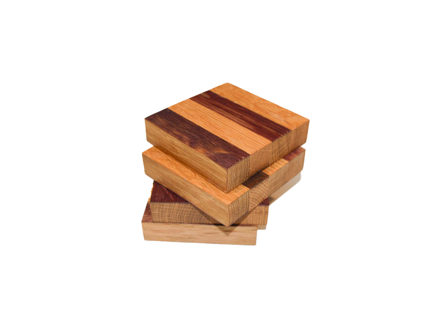 Set of 4 Striped Wine Barrel Coasters | Handmade from Recycled Oak Barrels | Rustic Drink Coasters