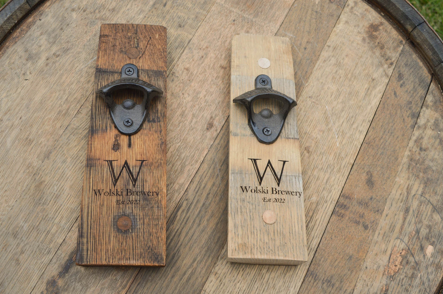 Custom Beer Bottle Opener Made From Recycled Wine Barrel Staves -  Wedding Favors - Laser Engraved -