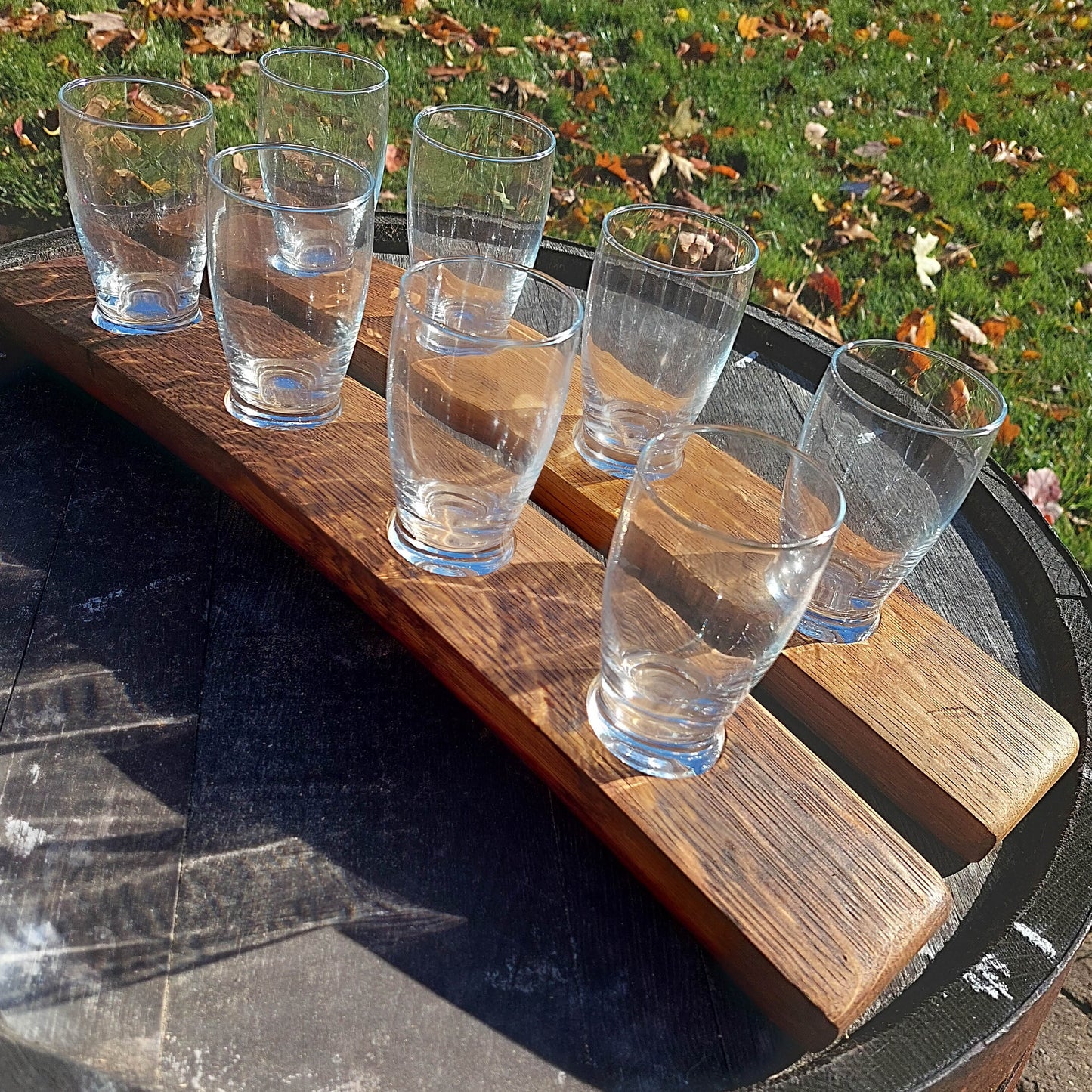 Beer Flight | Made from Wine Barrel Staves with 5 oz. Barbary Glasses  / Beer Serving Tray