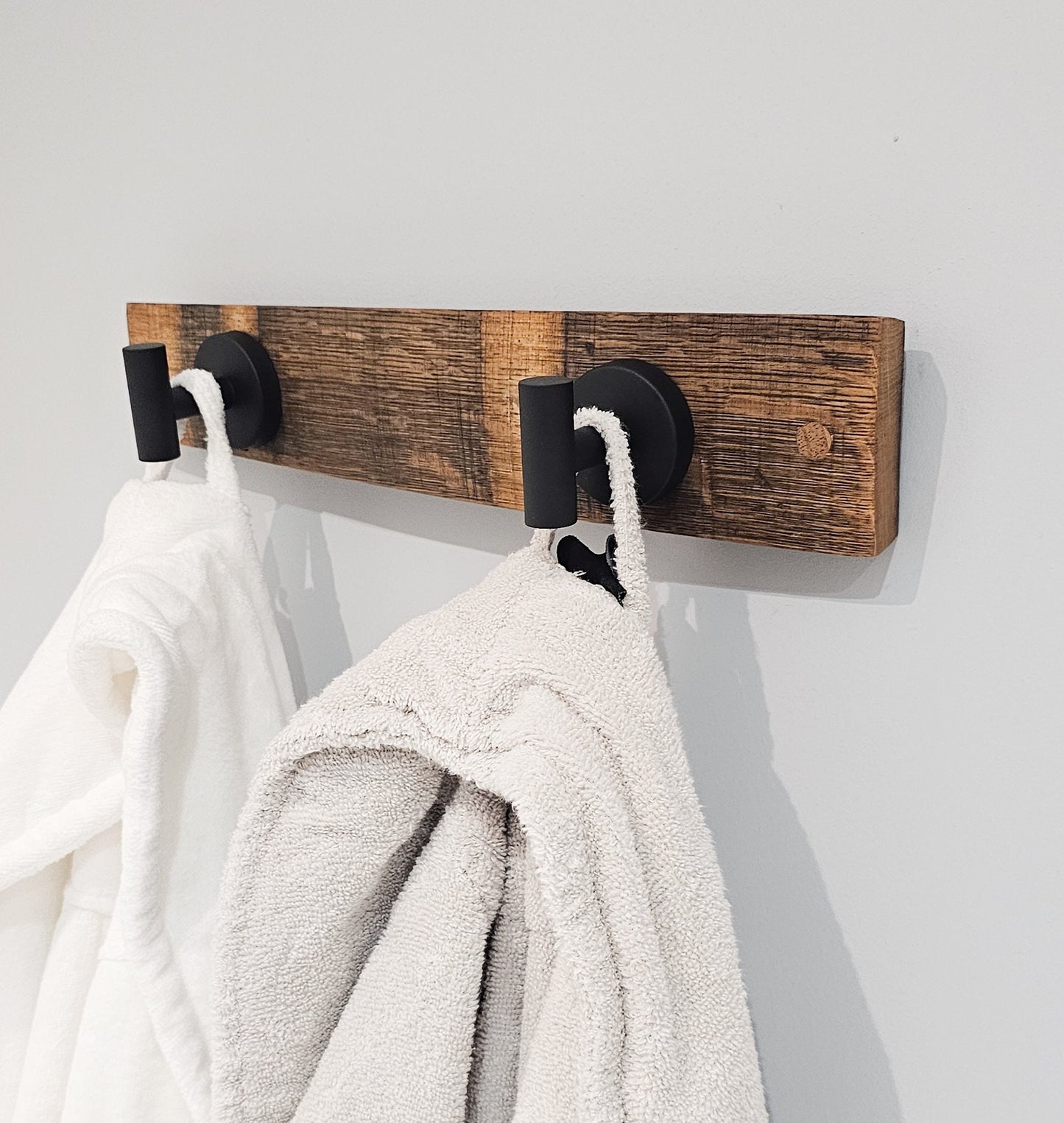 Double Towel Robe Rack - Made From Wine Barrel Stave Brushed With Nickel Hangers