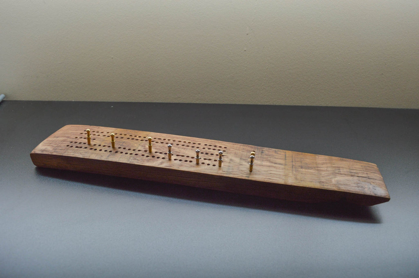 Cribbage Board Made From Wine Barrel Staves - 2 track - 8 pegs included