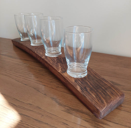 Beer Flight | Made from Wine Barrel Staves with 5 oz. Barbary Glasses  / Beer Serving Tray