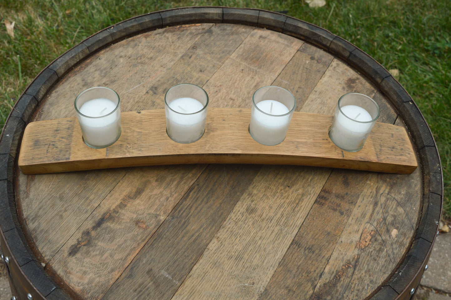 Votive Candle Holder | Made From Wine Barrel Staves | Farmhouse Rustic Candle |  4 Candles Included