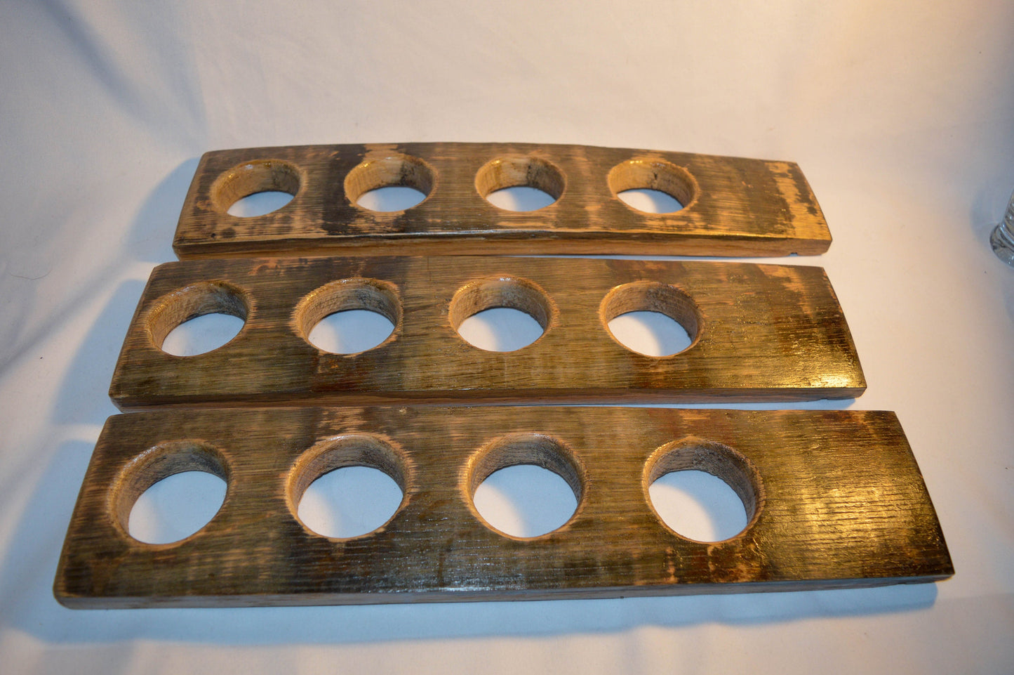 Rustic Beer Tasting Flight Board - Handcrafted from Whiskey Staves - Glasses Included