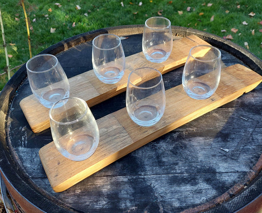 Personalized Wine Flights Made From Recycled Barrel Staves - 3 glasses included - Laser Engraved / Custom Engraved