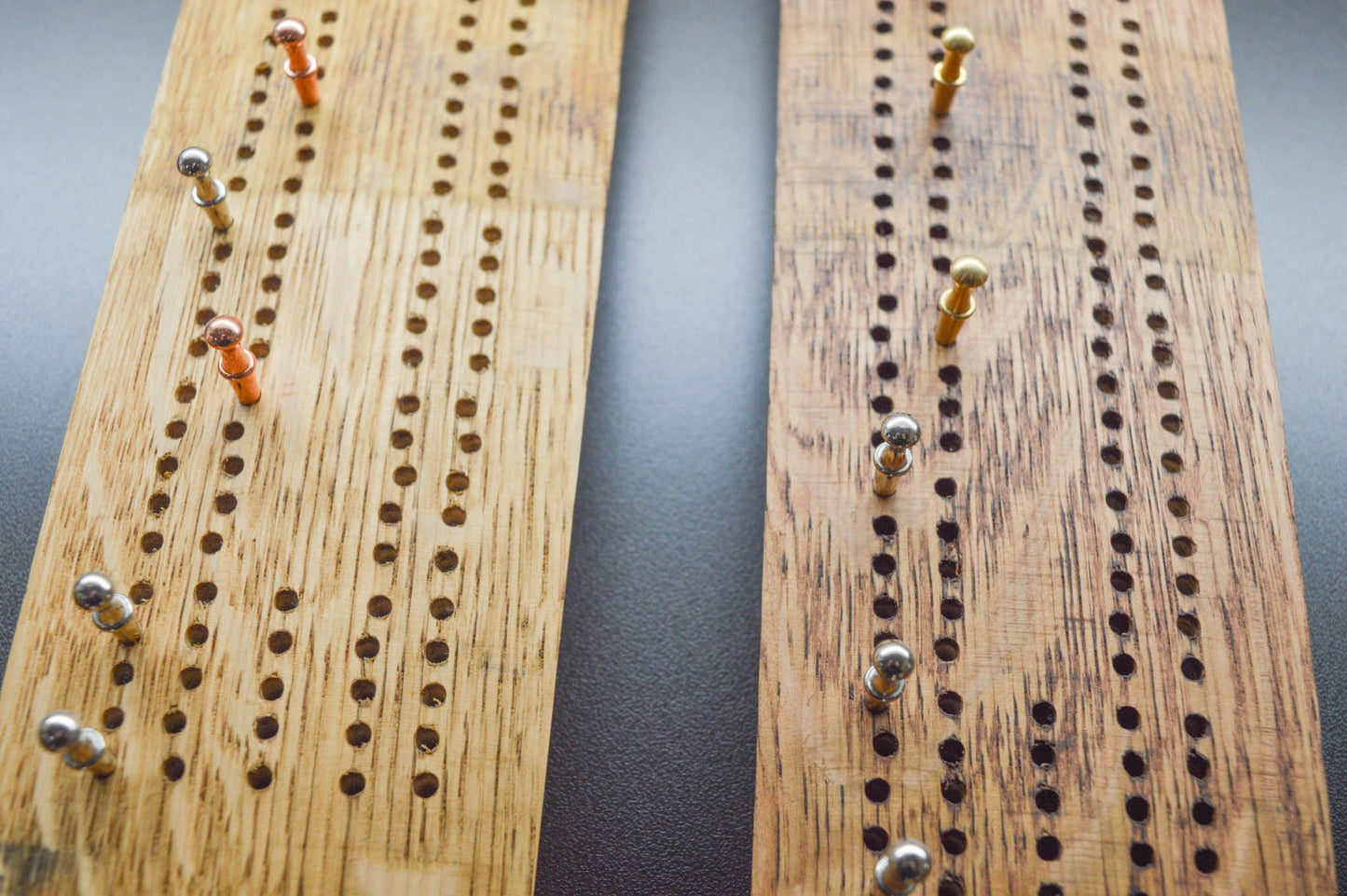 Cribbage Board Made From Wine Barrel Staves - 2 track - 8 pegs included