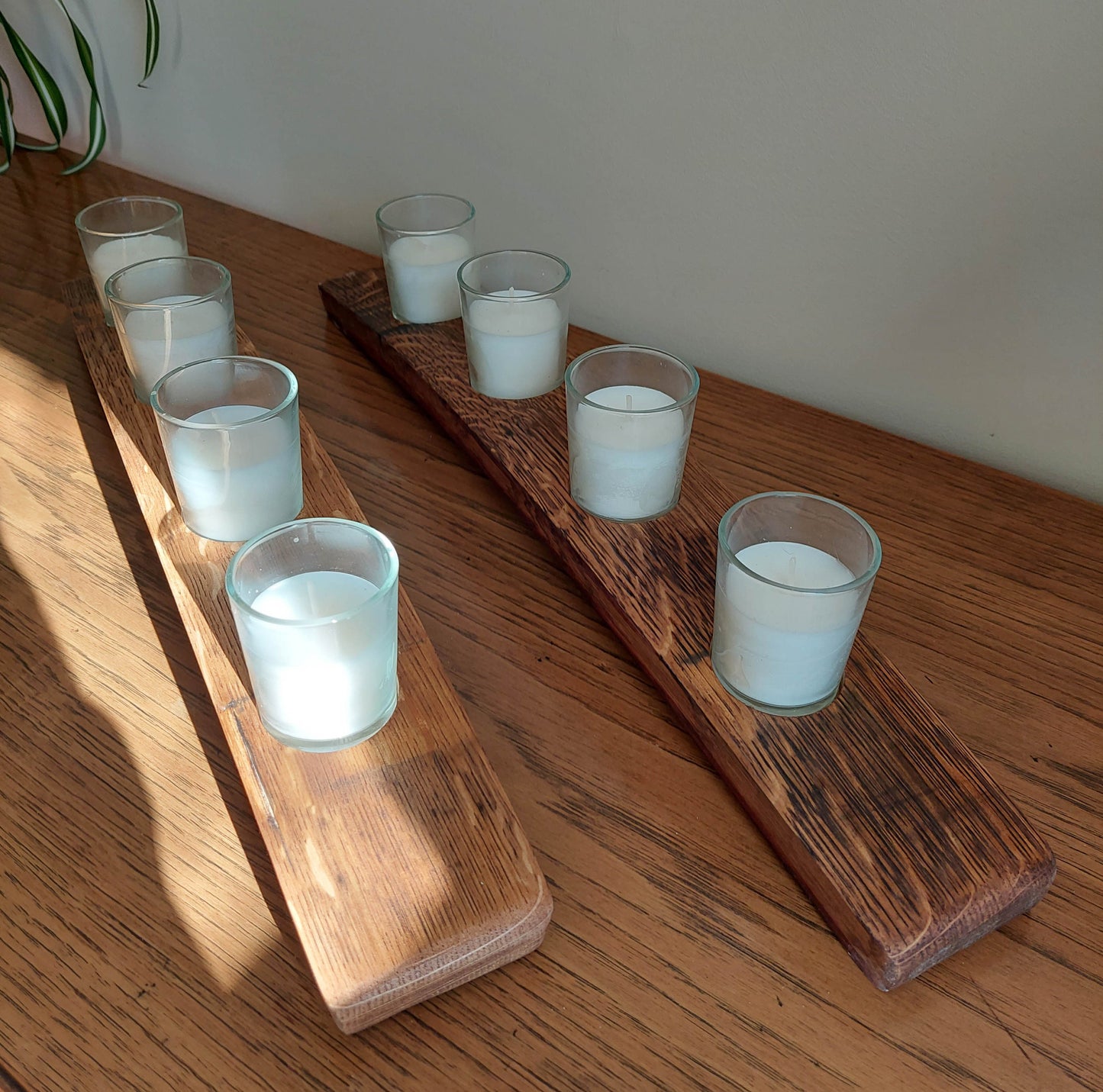 Votive Candle Holder | Made From Wine Barrel Staves | Farmhouse Rustic Candle |  4 Candles Included