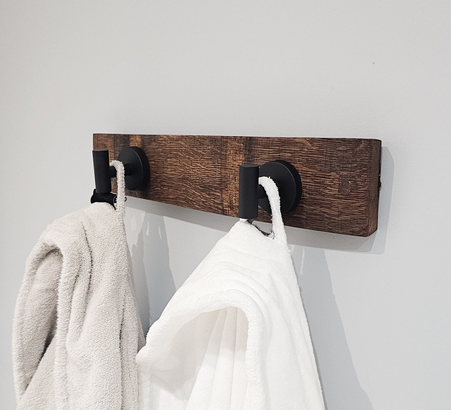 Double Towel Robe Rack - Made From Wine Barrel Stave Brushed With Nickel Hangers