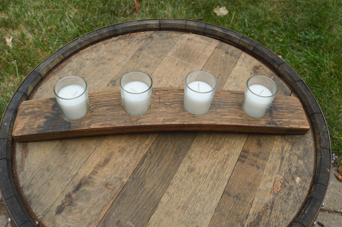 Votive Candle Holder | Made From Wine Barrel Staves | Farmhouse Rustic Candle |  4 Candles Included