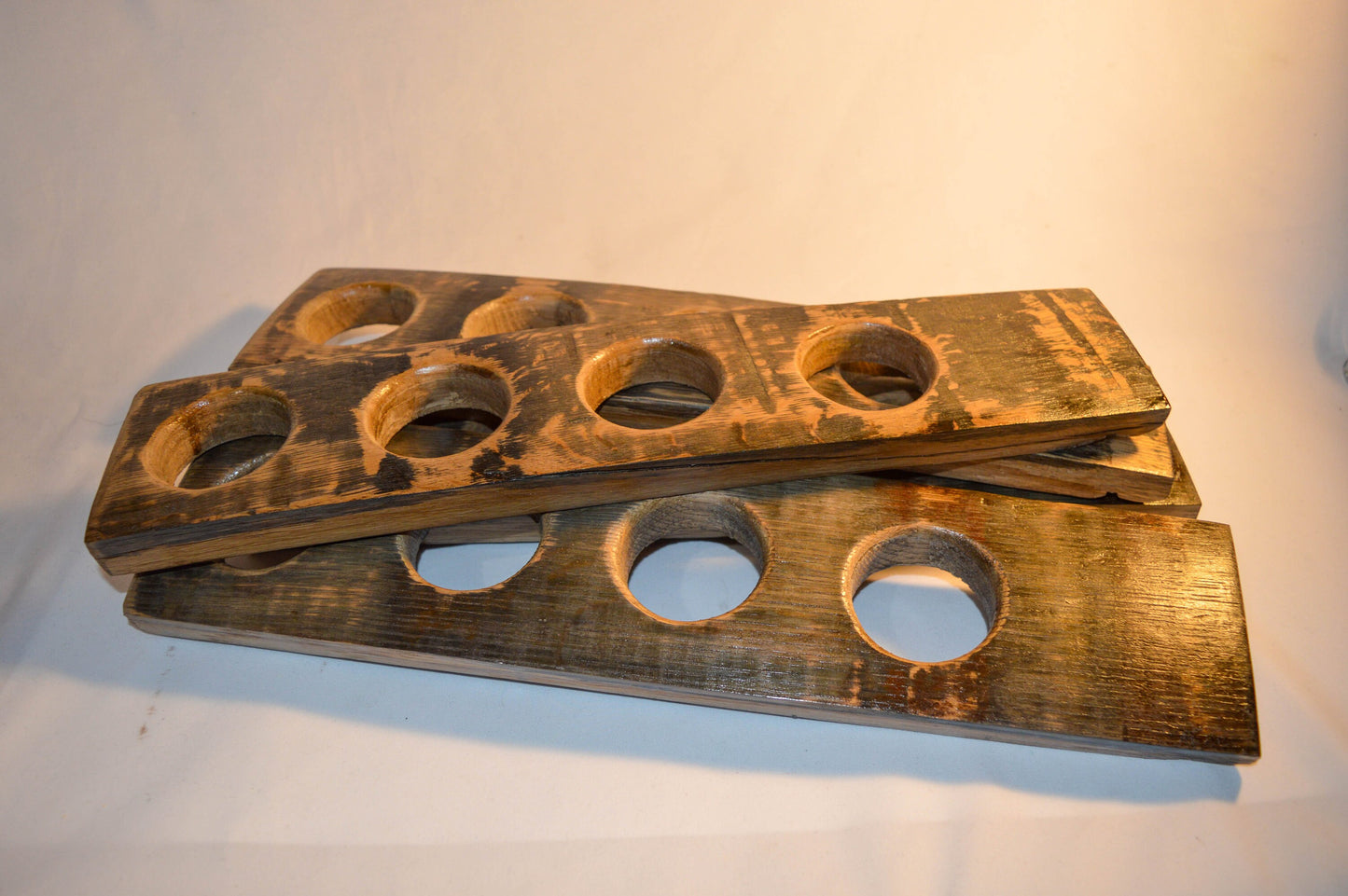 Rustic Beer Tasting Flight Board - Handcrafted from Whiskey Staves - Glasses Included