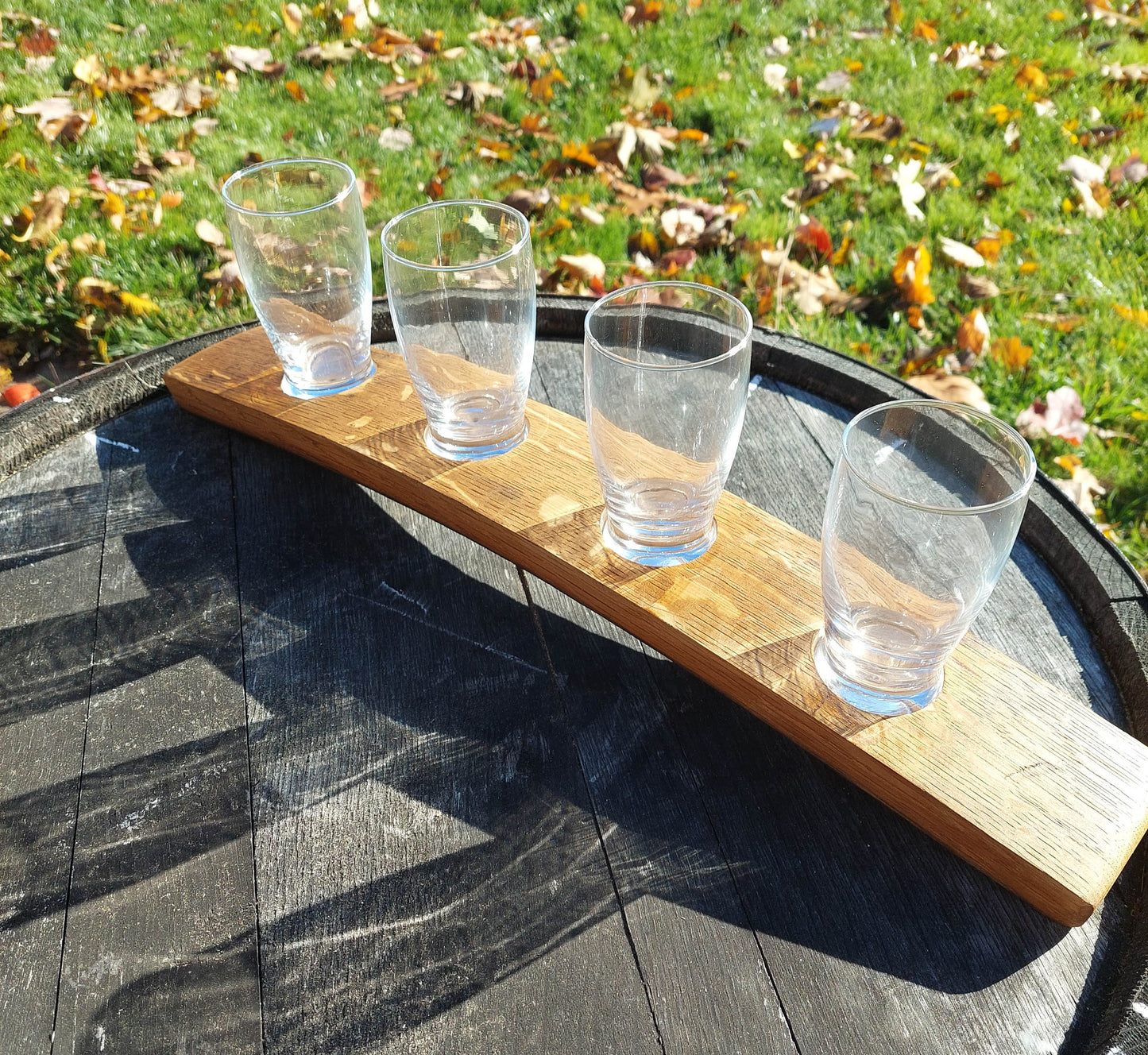 Beer Flight | Made from Wine Barrel Staves with 5 oz. Barbary Glasses  / Beer Serving Tray