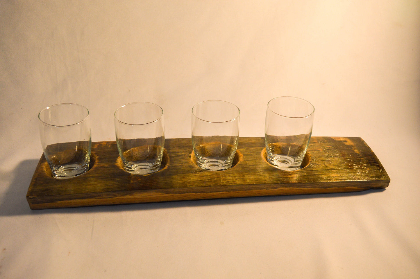 Rustic Beer Tasting Flight Board - Handcrafted from Whiskey Staves - Glasses Included