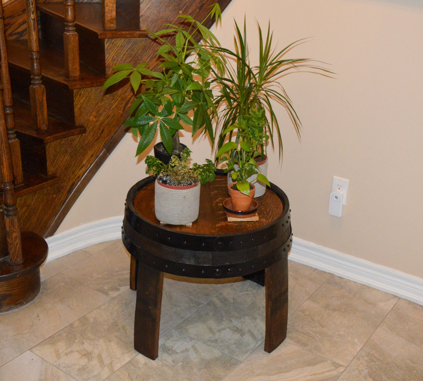 Handcrafted Whiskey Barrel Rustic Coffee Table - Farmhouse Style - Red Oak Barrel Furniture