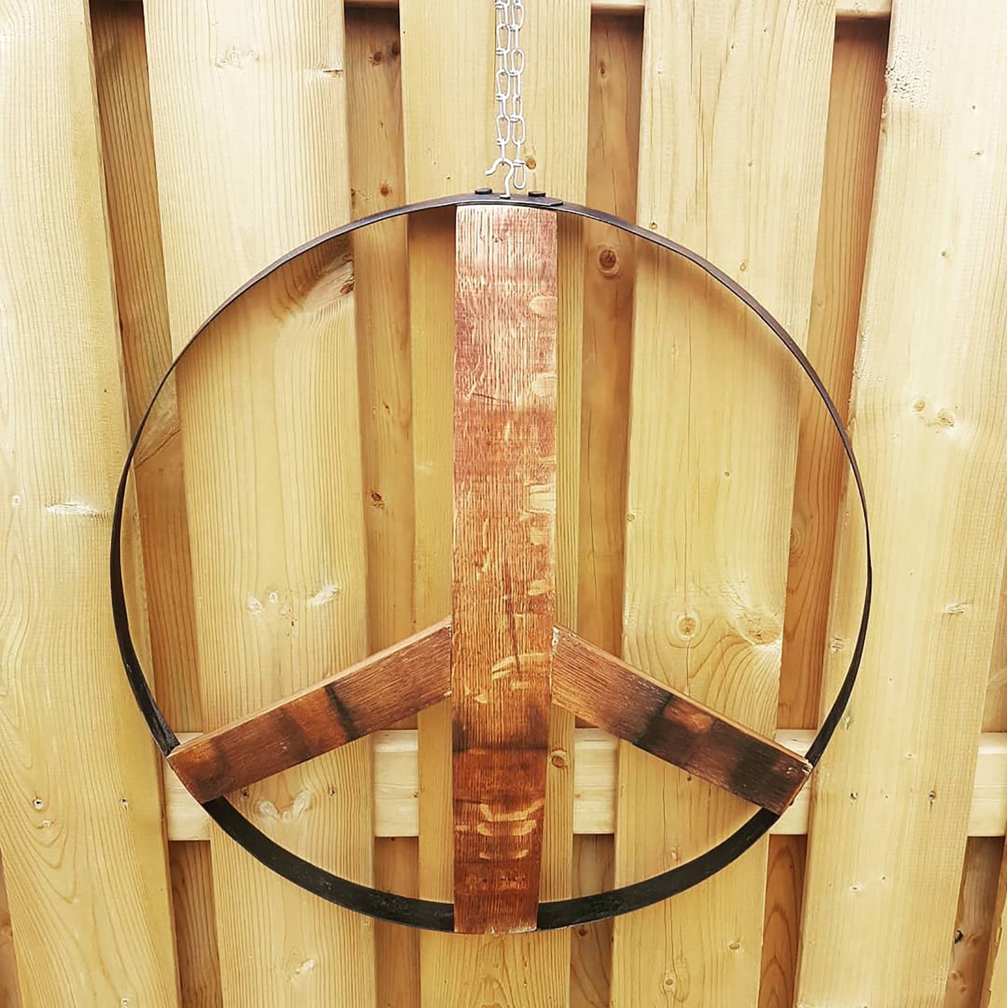 Peace Sign Made From Wine Barrel Stave - Hanging Wall Decor - Rustic Decor Gift